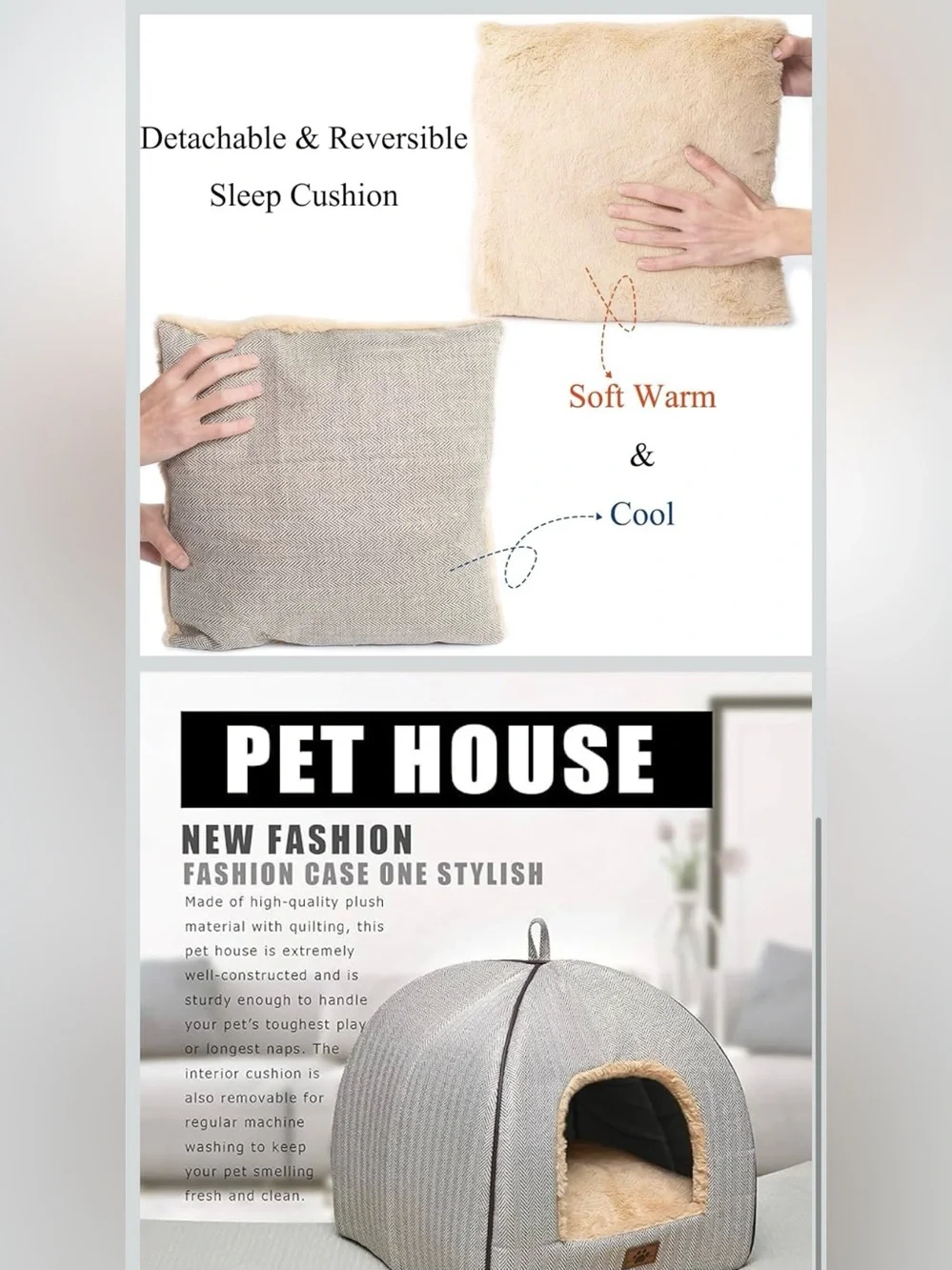 Plush Beige Indoor Small Pet Cozy Cave Bed